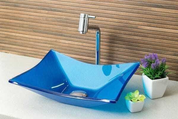 Cuba de Vidro para banheiros e lavabos - Retangular Azul Matisse - 6