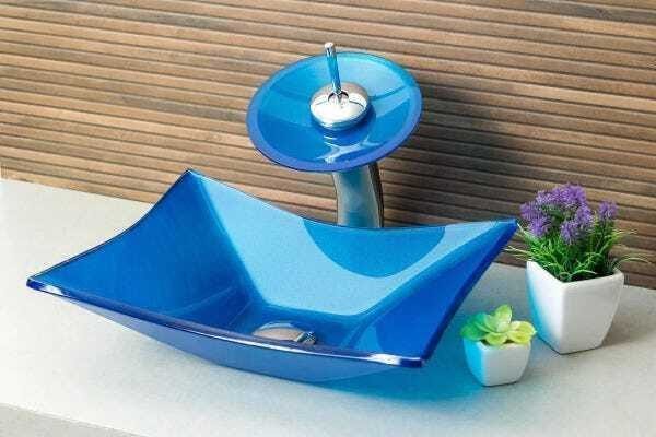 Cuba de Vidro para banheiros e lavabos - Retangular Azul Matisse - 4