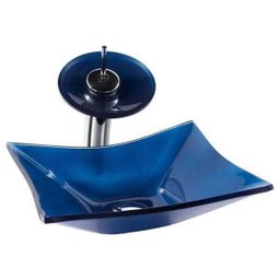 Cuba de Vidro para banheiros e lavabos - Retangular Azul Marine - 3