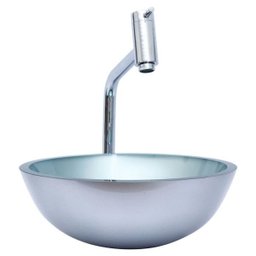 Kit: Cuba Redonda 30 Cm Prata + Torneira Link + Válvula + Sifão - 1