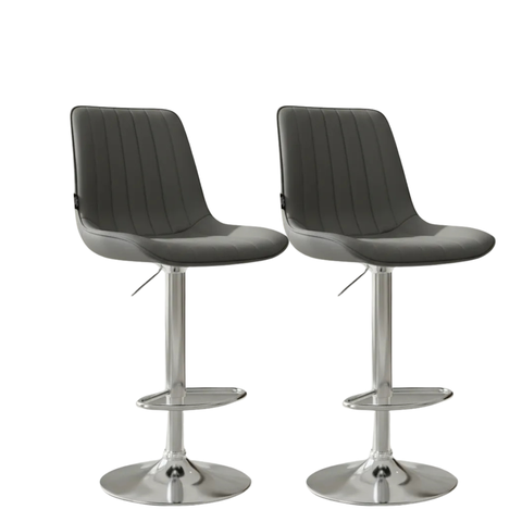 Kit 2 Banqueta Bar Concha Ajustável em Couro Ecológico Design Moderno Base Cromada Cinza