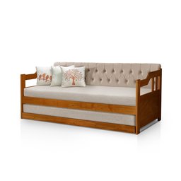 Sofá Cama Dublin Estofado Capitonê Veludo Bege Madeira com Cama Auxiliar - Castanho - 4