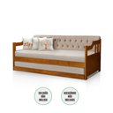 Ver imagem 2 de Sofá Cama Dublin Estofado Capitonê Veludo Bege Madeira com Cama Auxiliar - Castanho