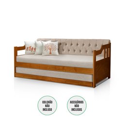 Sofá Cama Dublin Estofado Capitonê Veludo Bege Madeira com Cama Auxiliar - Castanho - 2
