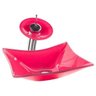 Cuba de Vidro Retangular Rosa + Torneira Cascata + Válvula Click - 1