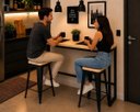 Ver imagem 3 de Mesa Jantar Aparador Bancada Alta Industrial 190x80cm Tampo Natural Pés Preto