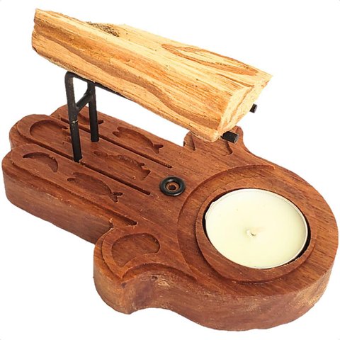 Incensário Madeira Mão de Fátima Hamsá 50g Palo Santo Natural Encerado Mão de Fátima