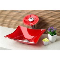 Cuba de Vidro para banheiros e lavabos - Quadrada RT 34 Cm - Vermelha - 4