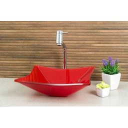 Cuba de Vidro para banheiros e lavabos - Quadrada RT 34 Cm - Vermelha - 7