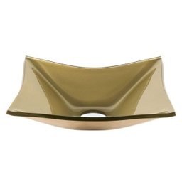 Kit: Cuba de vidro Retangular Dourada + Torneira Link Alta + Válvula - 4