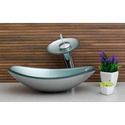 Kit: Cuba Vidro Chanfrada Prata + Torneira Cascata + Válvula Click - 7