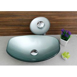 Kit: Cuba Vidro Chanfrada Prata + Torneira Cascata + Válvula Click - 3