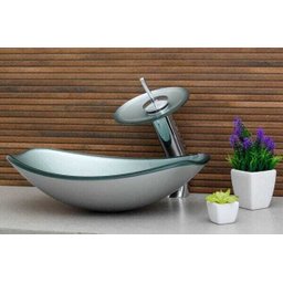 Kit: Cuba Vidro Chanfrada Prata + Torneira Cascata + Válvula Click - 2