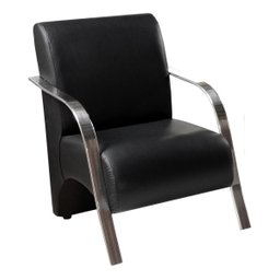 Kit Poltrona + Namoradeira Sevilha Braço Metal Decoração Recepção Escritório - Corino Preto - 5