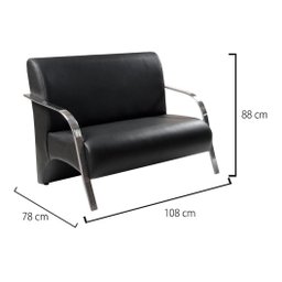 Kit Poltrona + Namoradeira Sevilha Braço Metal Decoração Recepção Escritório - Corino Preto - 6