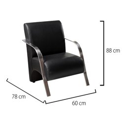 Kit Poltrona + Namoradeira Sevilha Braço Metal Decoração Recepção Escritório - Corino Preto - 7
