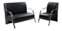 Ver imagem 1 de Kit Poltrona + Namoradeira Sevilha Braço Metal Decoração Recepção Escritório - Corino Preto