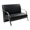 Ver imagem 2 de Kit Poltrona + Namoradeira Sevilha Braço Metal Decoração Recepção Escritório - Corino Preto