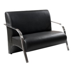 Kit Poltrona + Namoradeira Sevilha Braço Metal Decoração Recepção Escritório - Corino Preto - 2
