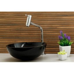 Kit: Cuba Redonda 35 Cm Preta + Torneira Link + Válvula + Sifão - 2