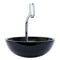 Kit: Cuba Redonda 35 Cm Preta + Torneira Link + Válvula + Sifão - 1