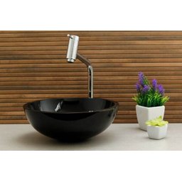 Kit: Cuba Redonda 35 Cm Preta + Torneira Link + Válvula + Sifão - 8