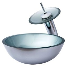 Cuba Vidro Redonda 30Cm Prata + Torneira Cascata + Válvula Click - 1