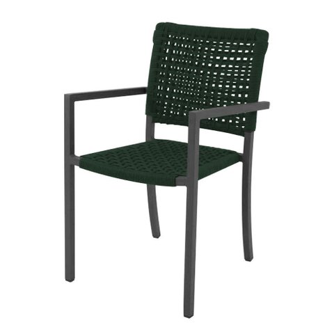 Cadeira Marília Corda Náutica Base em Alumínio Premium Preto/verde Musgo