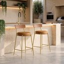 Ver imagem 1 de Banqueta Cozinha Alta Encosto Castanho KIT2 Industrial Dourado Londrina PU D03 - D'Rossi