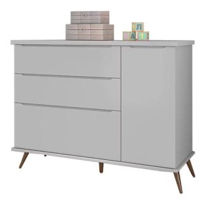 Cômoda Infantil Melinda Retrô 3 Gavetas 1 Porta Cinza_Phoenix Baby