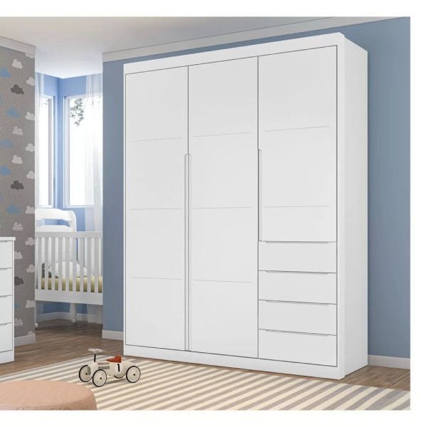 Guarda-Roupa Infantil Diamante 3 Portas Phoenix Cor Branco Acetinado