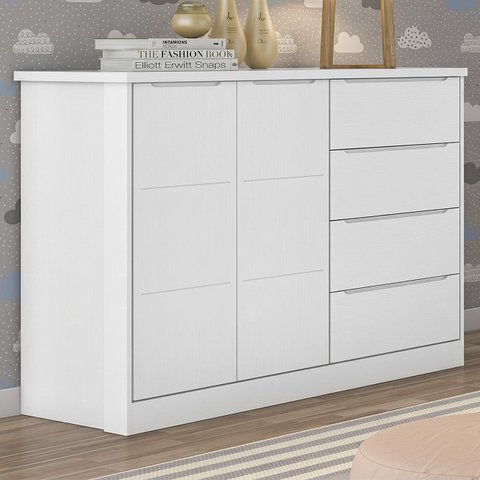 Cômoda Infantil 2 Portas e 4 Gavetas Pérola Branco - Phoenix