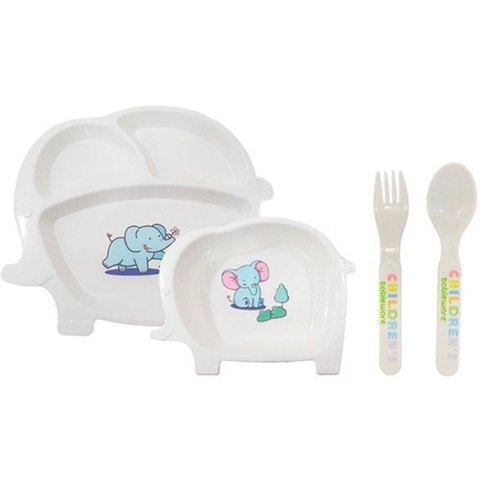 Kit Alimentação Infantil 4 Peças Fibra de Bambu Elefante Azul