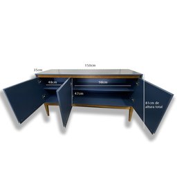 Balcão Buffet Sala de Jantar Cozinha 3 portas Átria:Azul Petróleo / Imbuia - 4