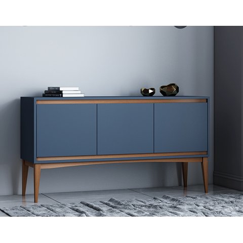 Balcão Buffet Sala de Jantar Cozinha 3 portas Átria:Azul Petróleo / Imbuia