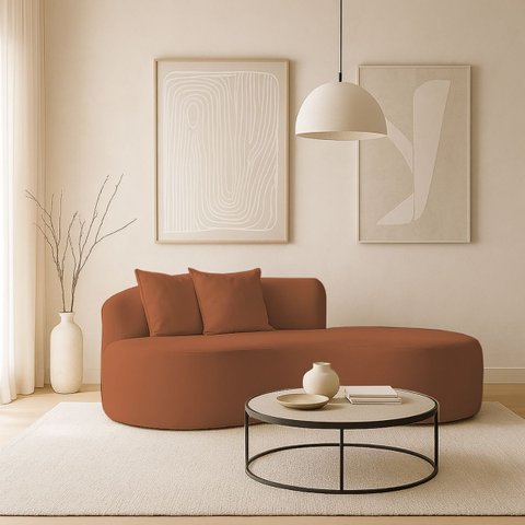 Sofá Design Robusto Elegante Curvo Bouclé:terracota
