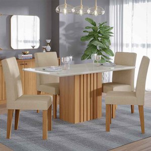 Conjunto Sala de Jantar Mesa Ana 130x80 cm e 4 Cadeiras Maia Cimol Nature/Off White/Gengibre
