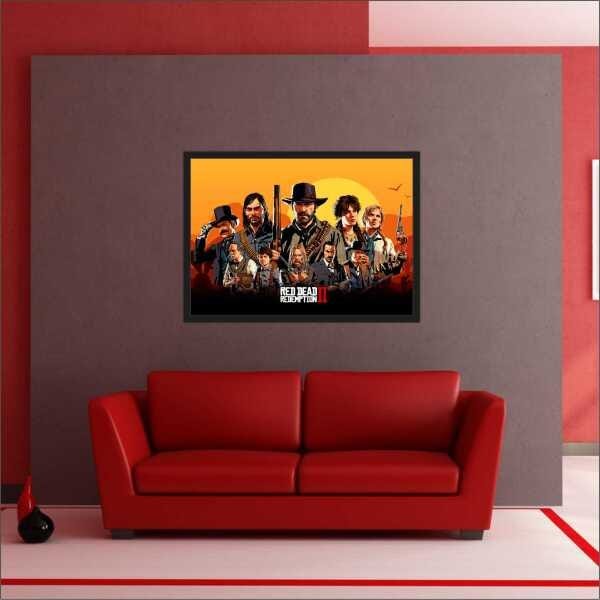 Quadro decorativo com moldura e vidro Red Dead Redemption 2 mapa