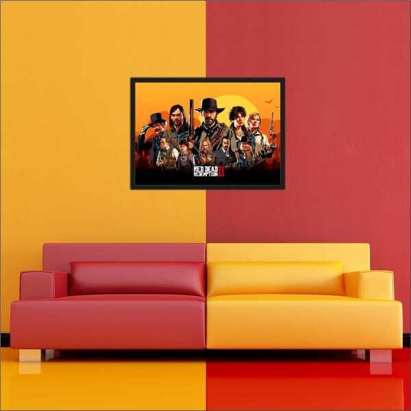 Quadro decorativo com moldura e vidro Red Dead Redemption 2 mapa