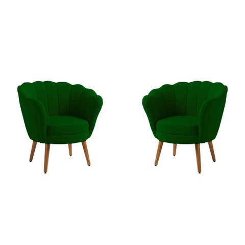 Kit 2 Poltronas Pétala Veludo Verde Musgo Pés Palito - Kimi Design