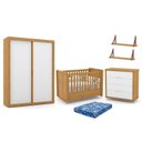 Ver imagem 1 de Dormitório Tutto New 2 Portas, Cômoda, Berço Freijó/Branco Soft com Colchão e Prateleiras - Matic Mó