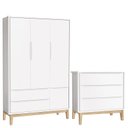 Ver imagem 1 de Cômoda Gaveteiro e Guarda Roupa Infantil 3 Portas New Classic Branco com Pés Madeira Natural -