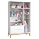 Ver imagem 4 de Cômoda Gaveteiro e Guarda Roupa Infantil 3 Portas New Classic Branco com Pés Madeira Natural -