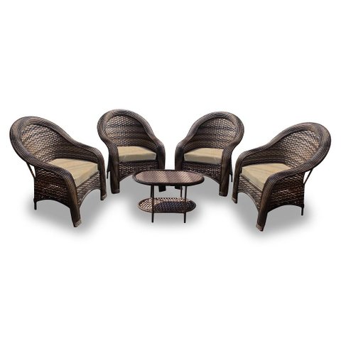 Conjunto Poltronas para Jardim Karibe  Fibra Sintética 4 Poltronas e Mesa Centro - Tecido Duna Deser