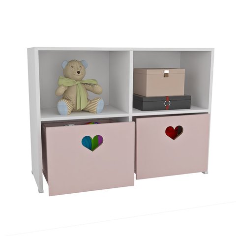 Estante de Nichos com Baús de Coração Sammy 100% Mdf (menina Brinquedo Rosa) Woodcore