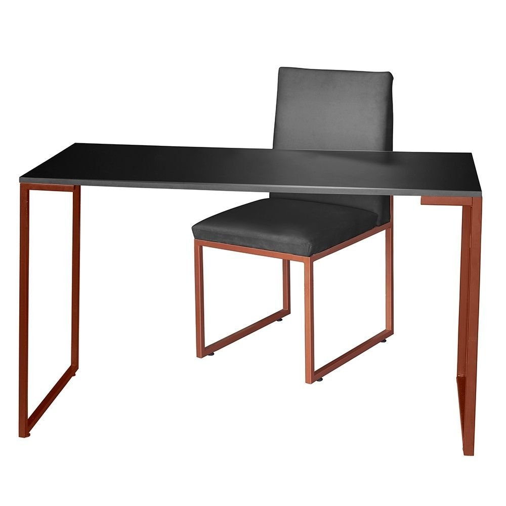 Kit Home Office Mesa Para Escritorio com Cadeira Garden Ferro Bronze Suede Cinza - Móveis Mafer