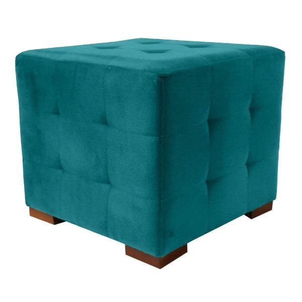 Puff Cuba Decorativo Suede Azul - 1