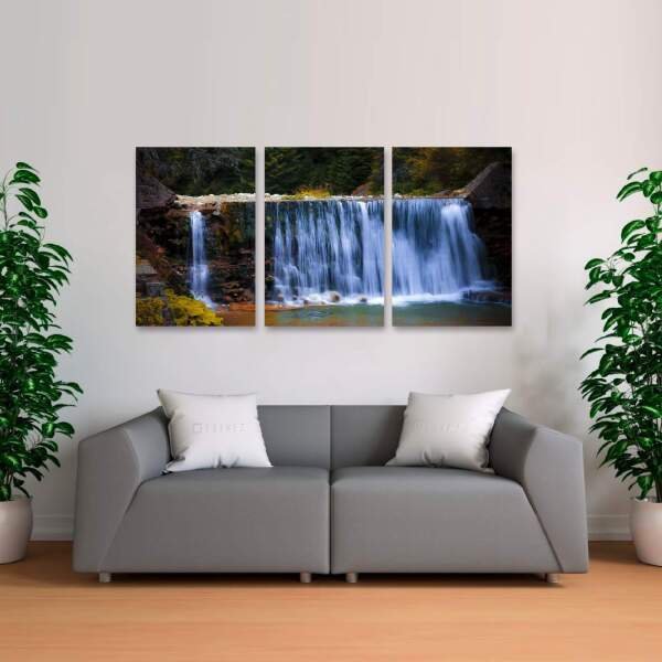 Quadro Mosaico Cachoeira Paisagem da Natureza em Tecido 60x120 - 1