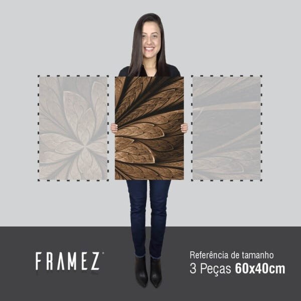 Quadro Flor Marrom Abstrata Design Moderno Para Sala Hall 3 Peças - 5