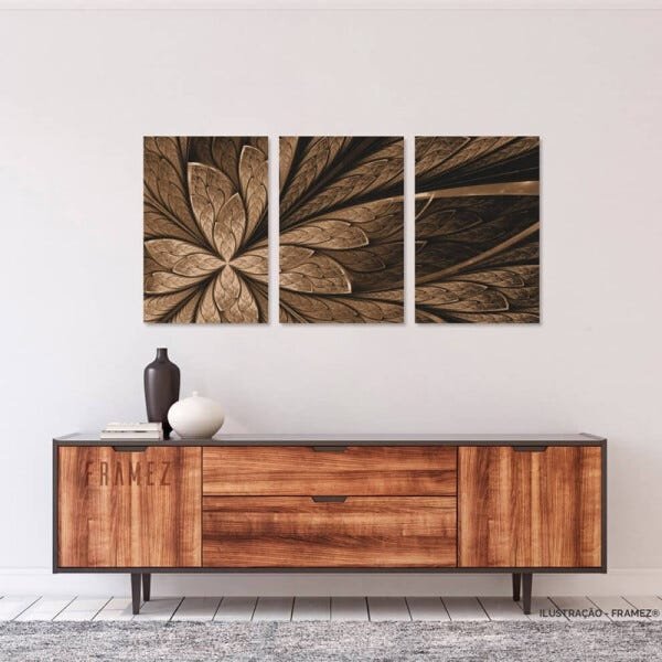 Quadro Flor Marrom Abstrata Design Moderno Para Sala Hall 3 Peças - 4